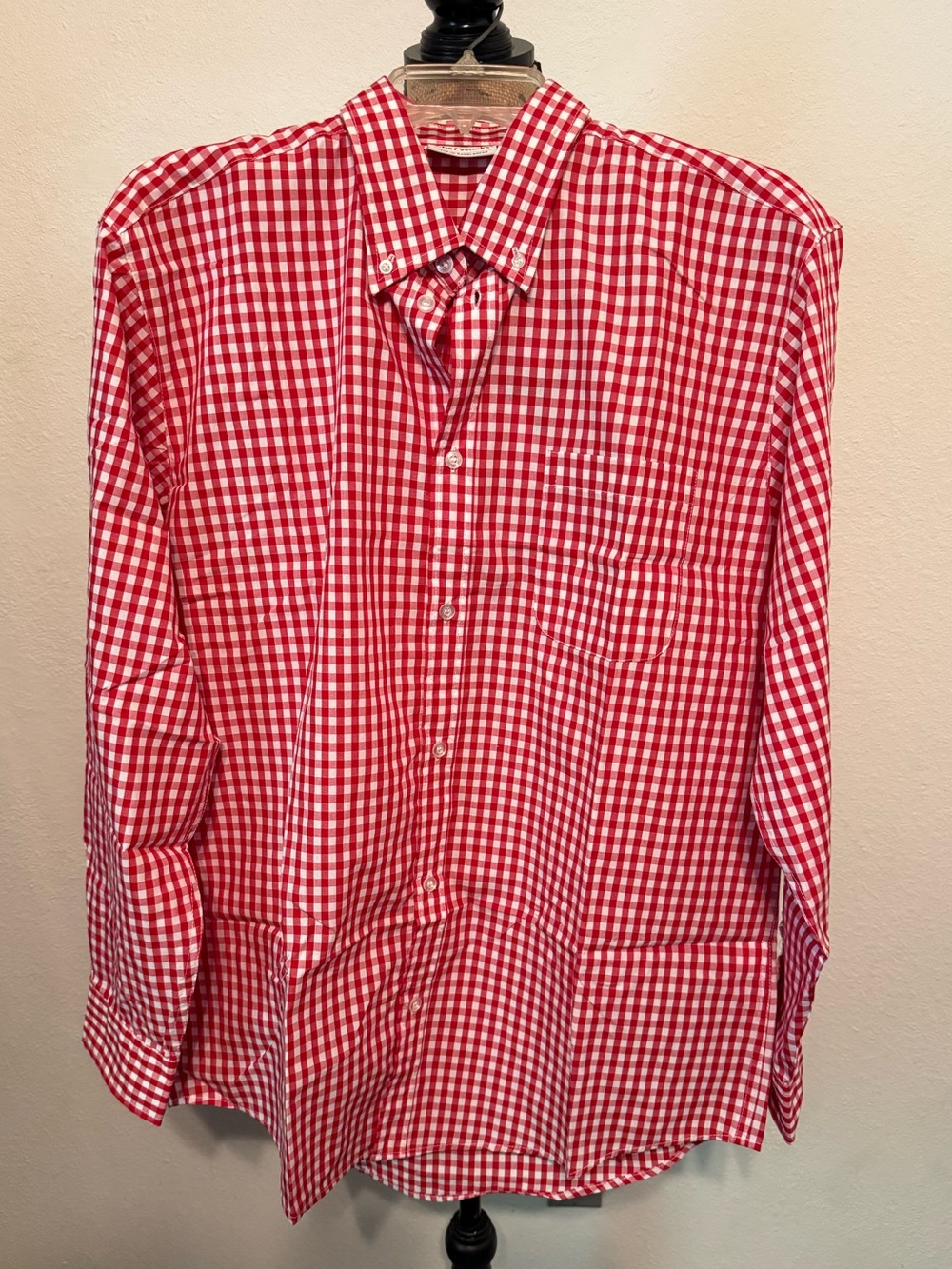 Chef Works Men's Gingham Dress Shirt (Model D500WRC) Large red and white